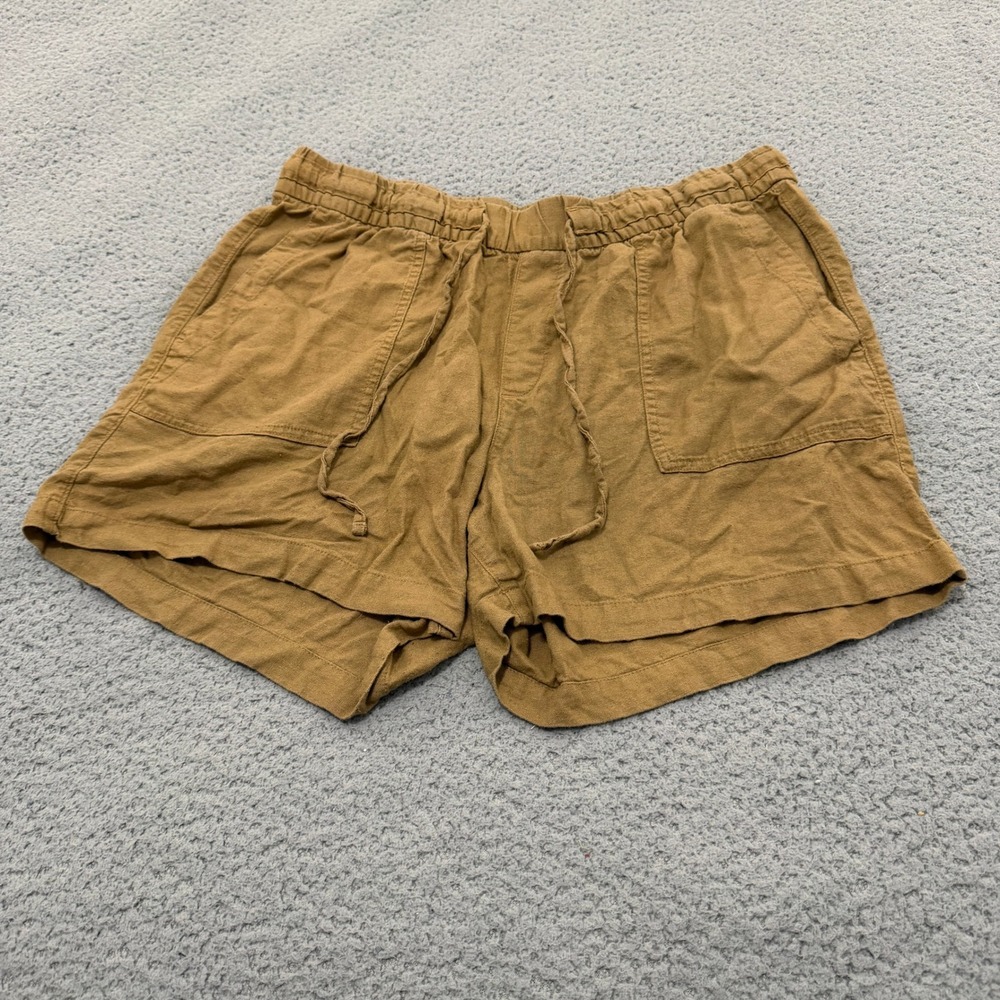 Old Navy Shorts Womens Size L Linen Blend Drawstring Brown Relaxed Fit Pockets